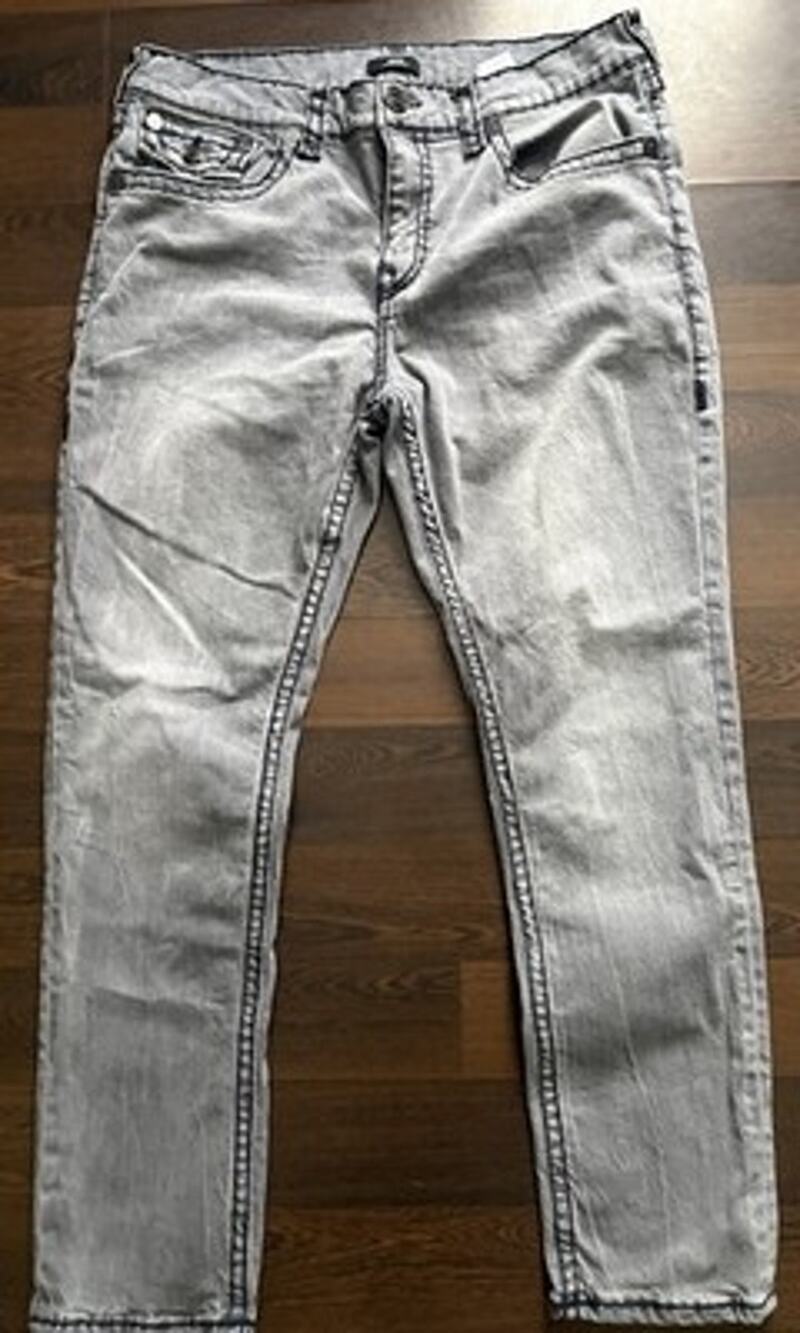 True Religion Rocco Relaxed Skinny Super T Grey Wash Jeans 38